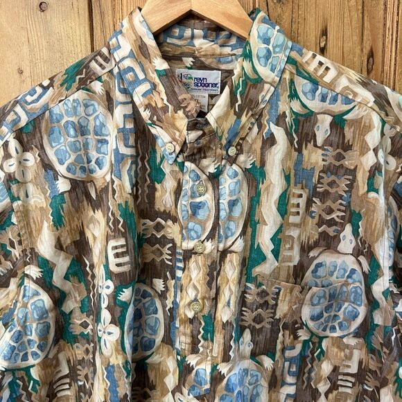 Men's Vintage Reyn Spooner Size XL 1/2 Button‎ Up Shirt Turtle Print Hawaiian - Picture 6 of 12
